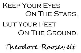 Quote from Theodore Roosevelt. Keep your eyes on the stars, but your feet on the ground.