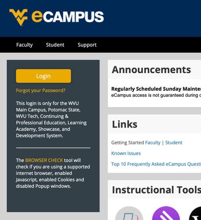 WVU eCampus login screen