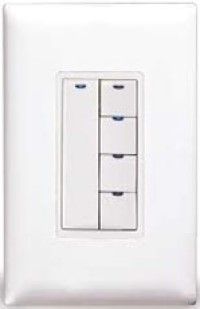 Wall-mounted white 5-button lighting system control pad