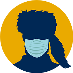 Mountaineer silhouette wearing a medical face mask
