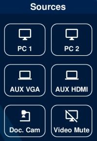 Touchpanel Sources section has buttons such as PC, Aux HDMi, and Doc Cam