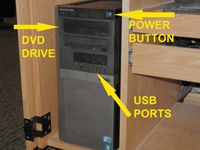Image of PC with DVD Drive, Power Button, and USB Ports emphasized
