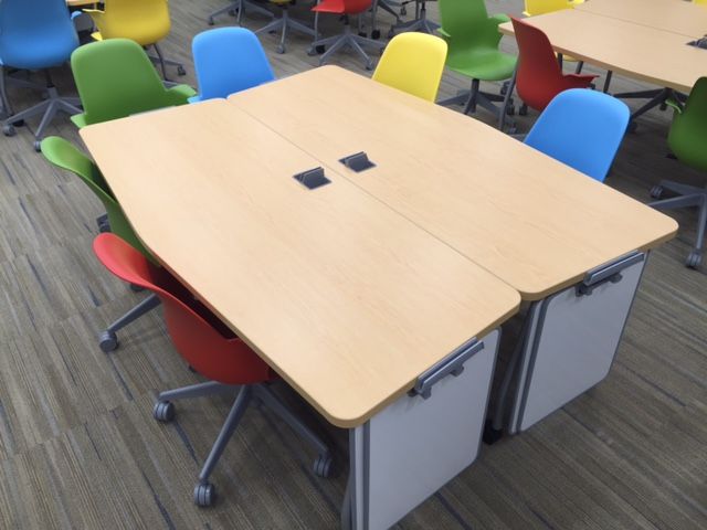 verb tables and colorful node chairs