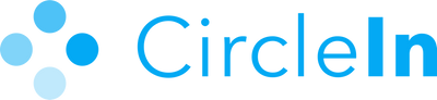 Logo for CircleIn, Four circles in a diamond pattern to the left of the text CircleIn